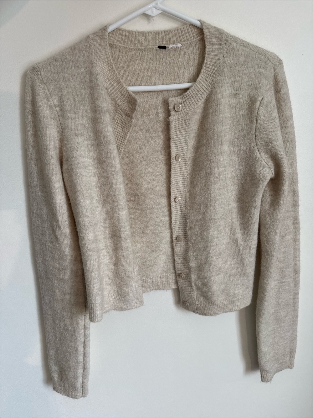H&M Beige Knit Crewneck Cardigan Sweater